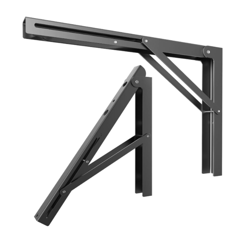 Two (2) 12 Inch Folding Shelf Brackets, Black for Wall Mount